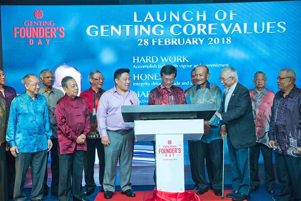 Launch of Genting Core Values : Genting Group Chairman & Chief Executive, Tan Sri Lim Kok Thay launched the Genting Core Values at the inaugural Genting Founder’s Day Celebration on 28th February 2018 at Hotel Istana, KL. The launch was witnessed by the Board of Directors of Genting Group.